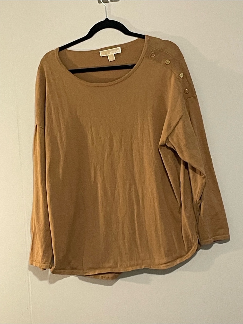 Women's Button-Shoulder Long Sleeve Top - Tan.Item # 11713